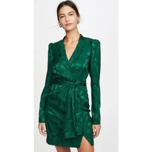 Saloni Bibi Mini Dress 10 Paisley Silk Jacquard Emerald Green - Picture 1 of 13
